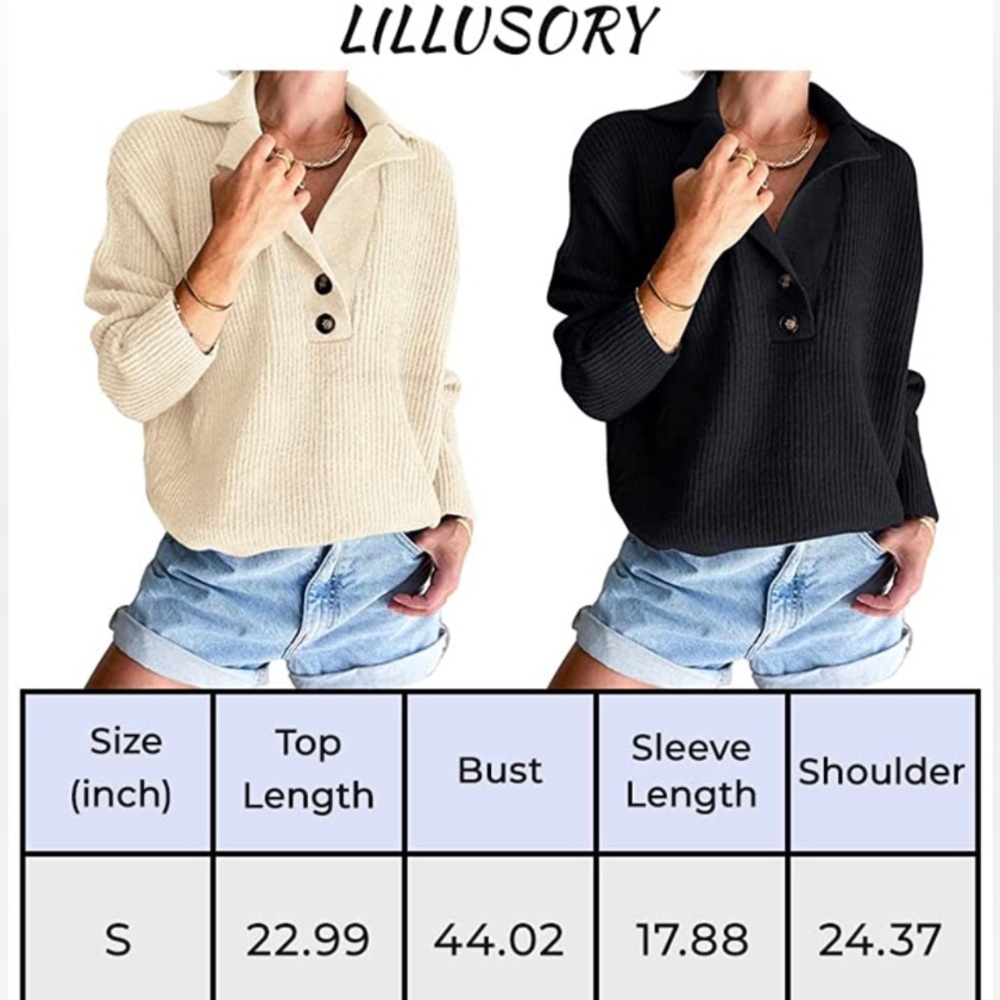 LILLUSORY V Neck Pullover Knitted Henley Sweater - Picture 11 of 11